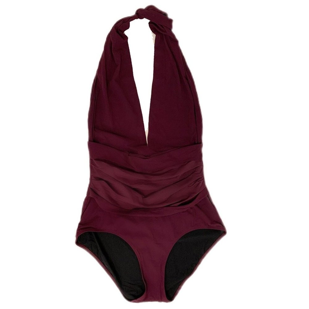Dolce & Gabbana Deep-V Purple Halter Swimsuit